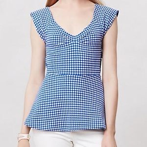 Deletta Anthropologie Blue and White Peplum Top